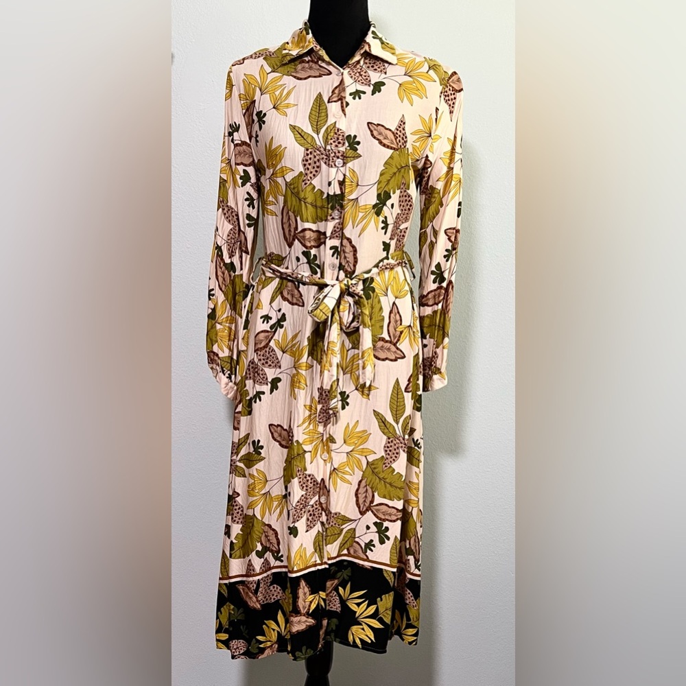 CASINI Long Sleeve Belted Viscose Shirt Dress - M